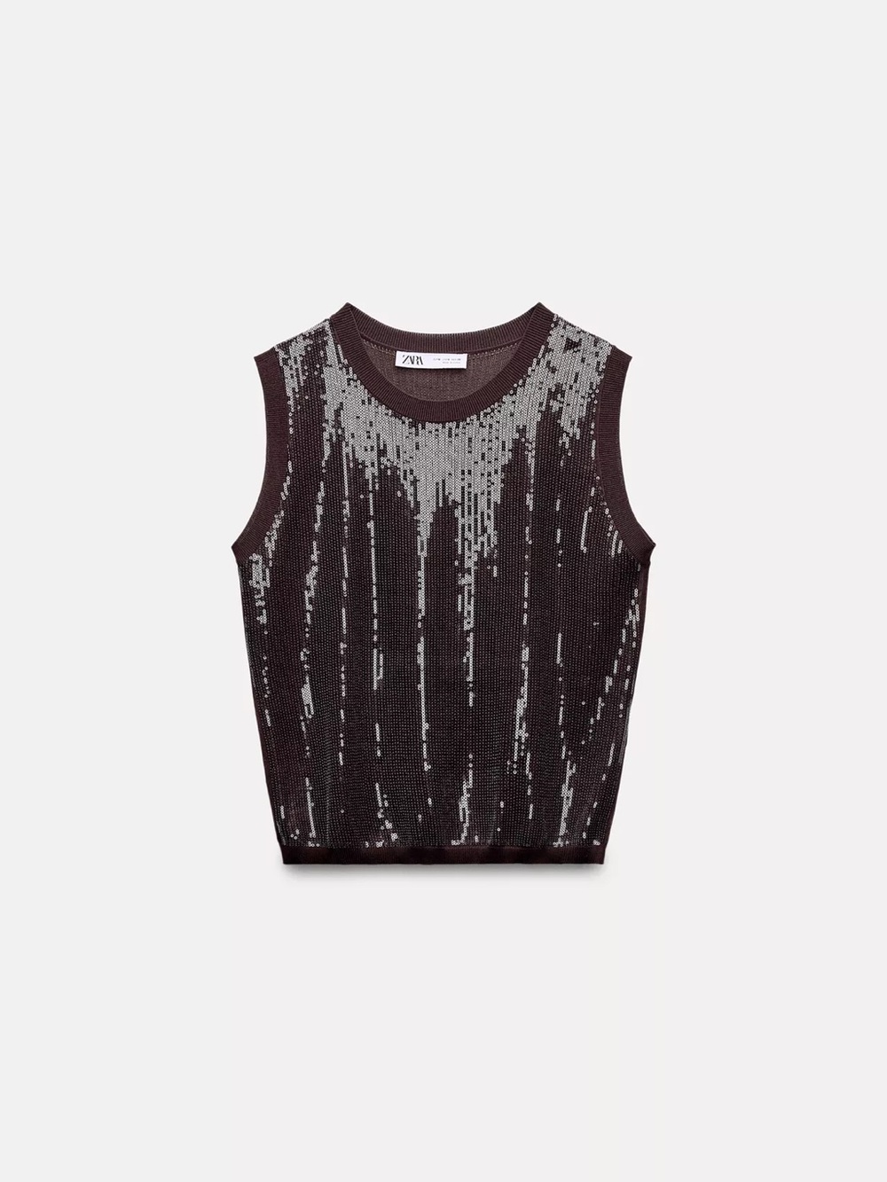 Zara Brown Sequin Knit Sweater Vest Top